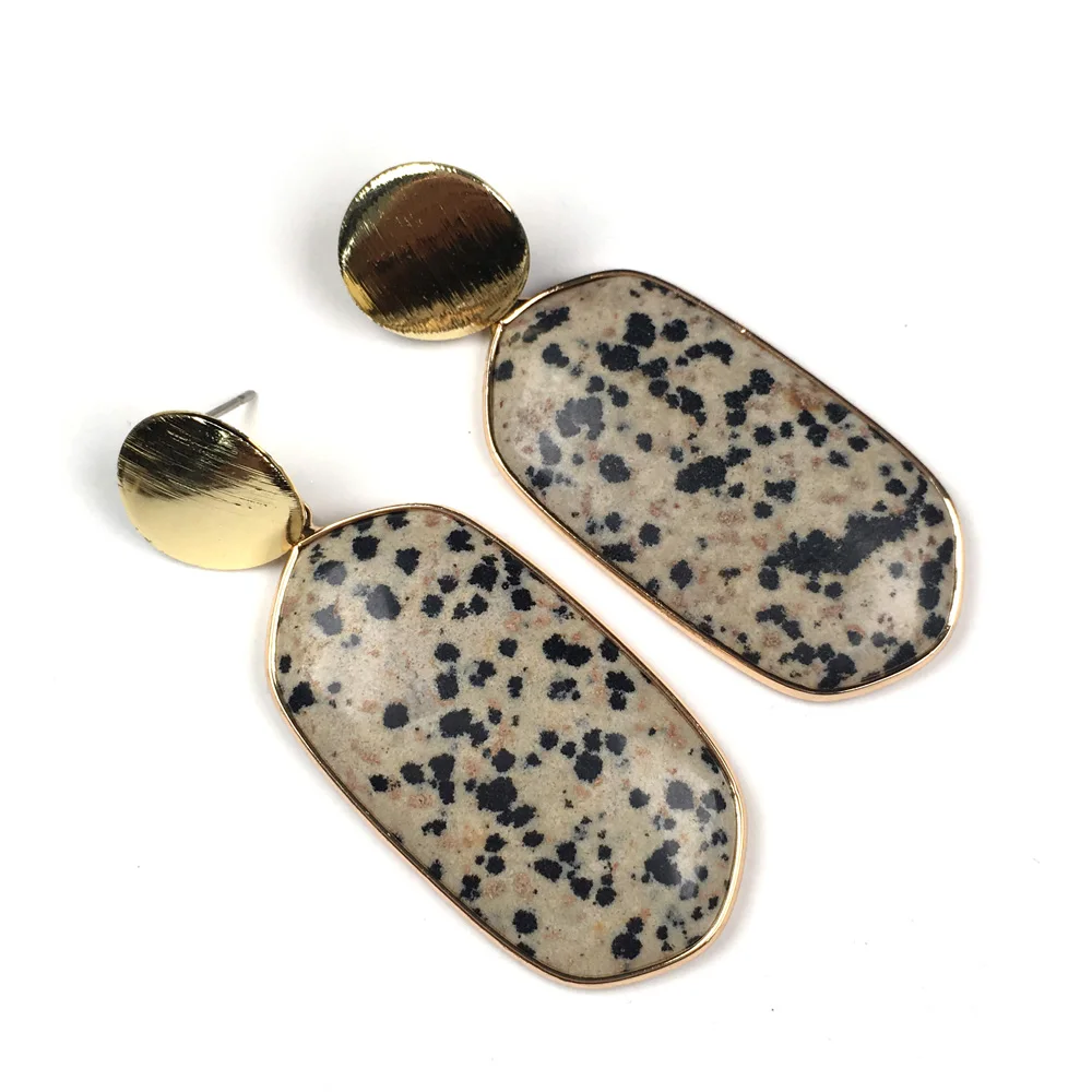 

2020 Wholesale New Women Earrings Stud Jewelry Multicolor Handmade Nature Stone Long Rectangle Damation Jaspers Stone Earring