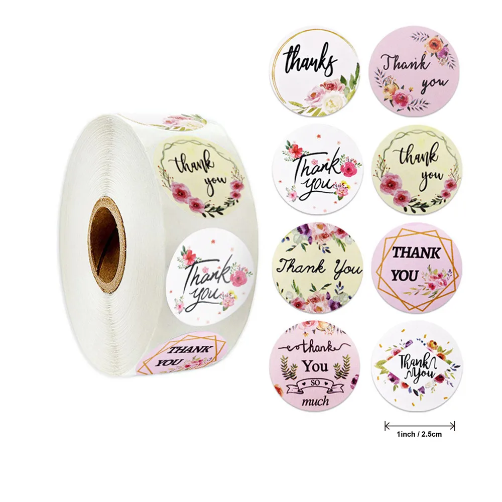 

500pcs/roll Thank You Stickers Flower Pattern Labels For Business Thank You Stickers Mailing Boutique Bags Gift Envelope Sealing