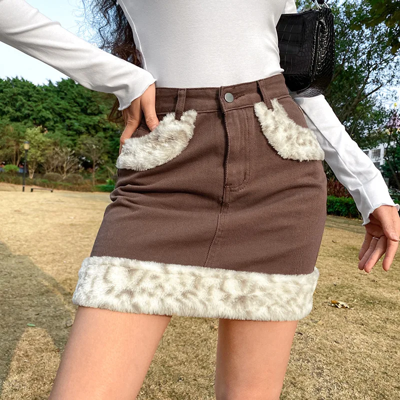 

Юбка женская с леопардовым принтом, с высокой талией и карманами