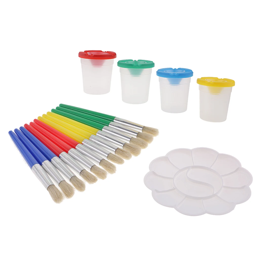 

17 pieces splash-proof paint cups and brushes for children who
