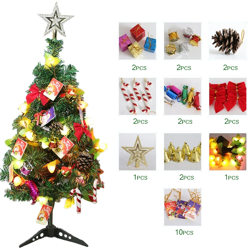 

27 шт./компл. поддельная Рождественская елка 60 см с кулоном Deocr новый год 2022 украшение для дома на рабочем столе вечерние со светодиодом домаш...