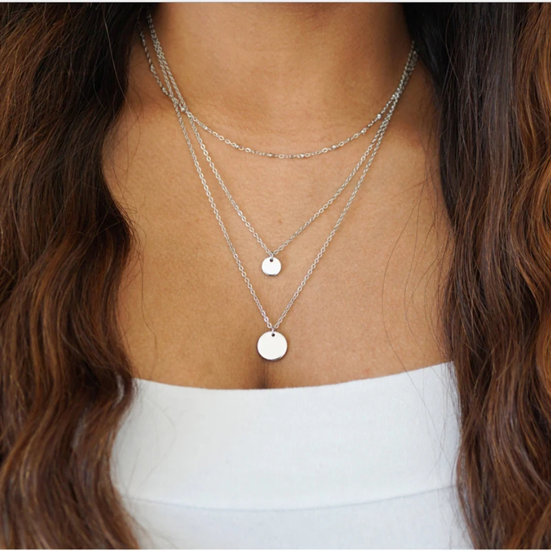 

Multi layers Necklace disc Pendant satellite chain choker Silver color gold color plated Metal Chain women gift