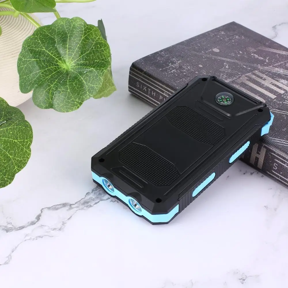 blue DIY солнечной энергии банк чехол 2 usb порта Внешнее зарядное устройство банк питания чехол для аварийного наружного кемпинга путешествия с компасом - Цвет: blue