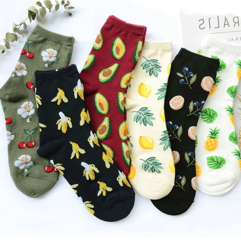 Корейские свежие носки с фруктами лимоном авокадо ананас черешня голубика