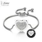 Роскошный циркониевый браслет UZone с подвесками в виде сердца для женщин, браслеты из нержавеющей стали с именем на заказ, датой и идентификацией, свадебный подарок, Pulsera
