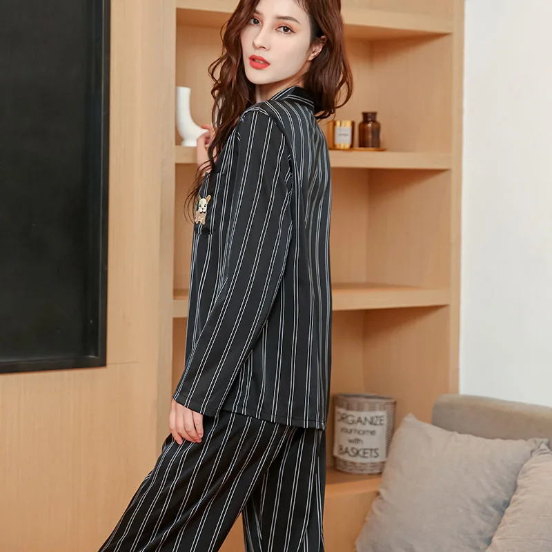 

2PCS Pajamas Suit Striped Couple Satin Nightwear Intimate Lingerie Casual Spring Autumn New Sleepwear Long Sleeve Pyjamas