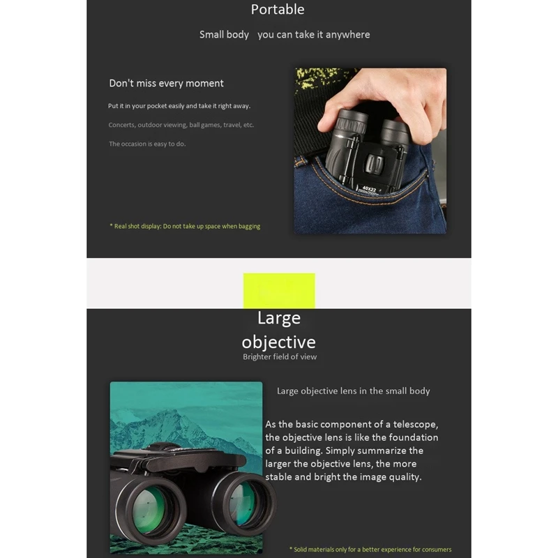 40X22 Мини бинокулярный Профессиональный бинокль телескоп для путешествия