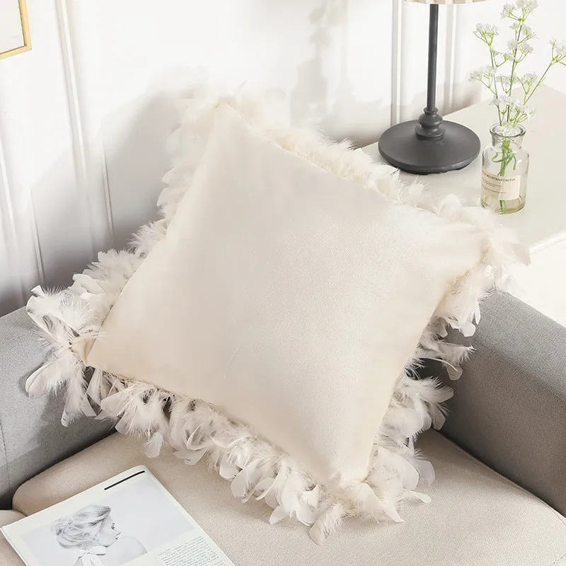 

Modern European and American decorative feather sofa pillowcase solid color velvet pillowcase cushion cover