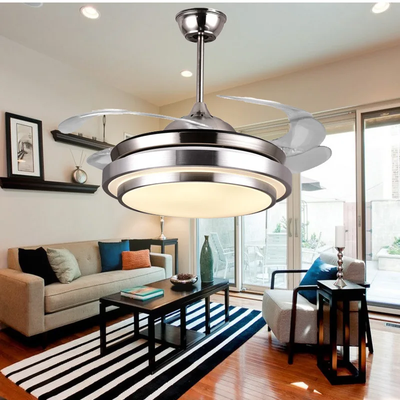 

Ceiling Fan Lights Lamps Modern Remote Control 36 42 inch Gold Silver Led lumiere For Dining room Bedroom Fan Lighting