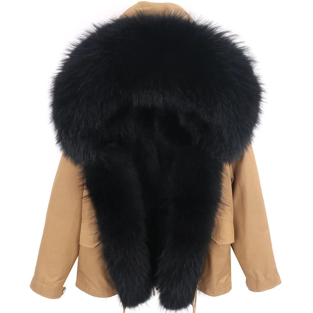 Winter Real Fur Coat Women Natural Fur Jacket Oversized Raccoon Fur Collar Hooded Casual Streetwear Waterproof Parkas