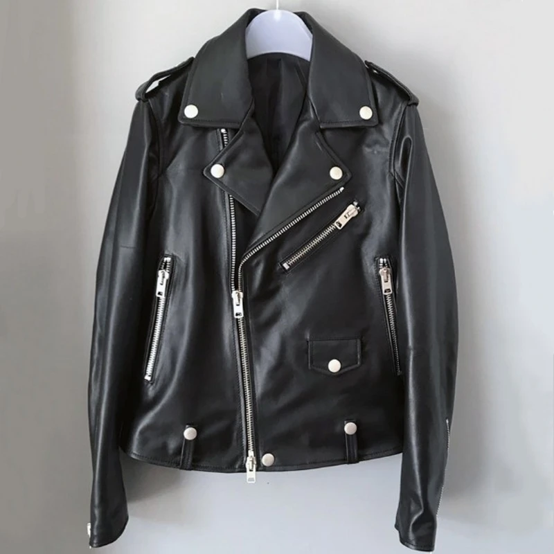 Женская кожаная куртка из натуральной овечьей кожи Корейская уличная одежда