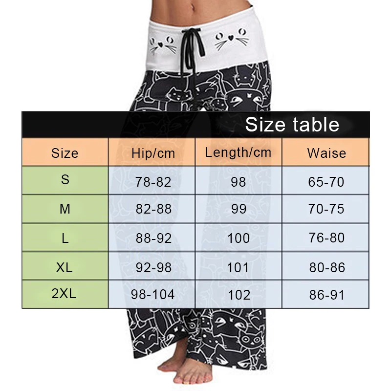 Милые женские пижамные штаны для сна с принтом кота из мультфильма длинные брюки