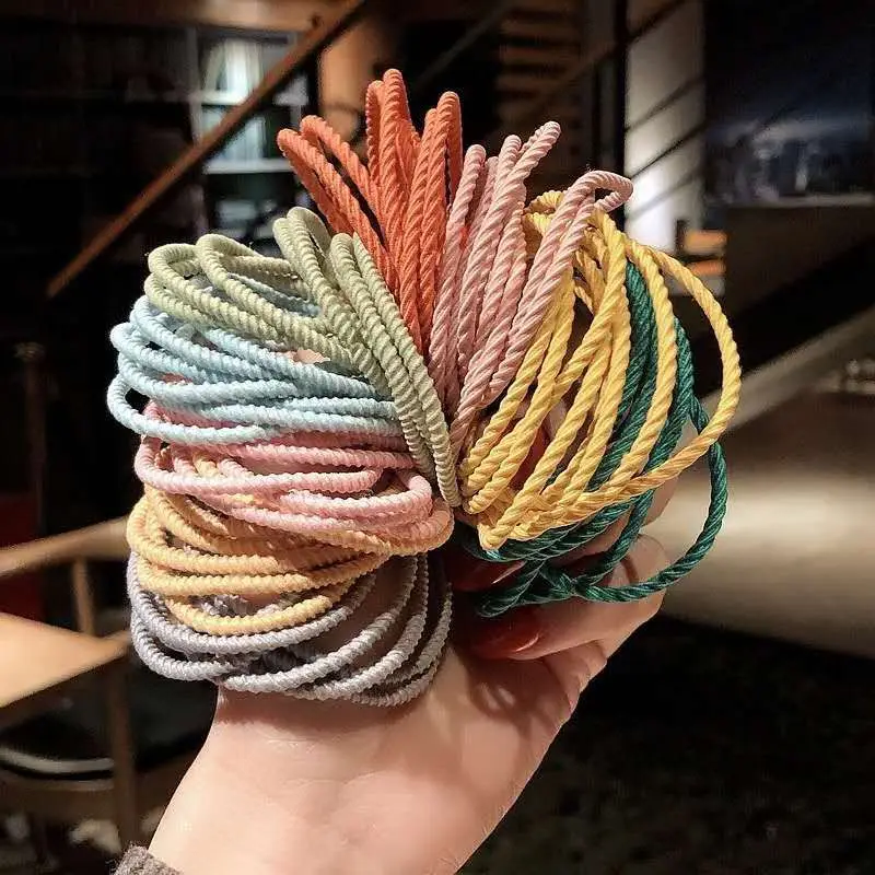 

100Pcs/Set Women Girls Hair Bands Candy Color Hair Ties Colorful Basic Simple Rubber Band Elastic Scrunchies Hair Accessories
