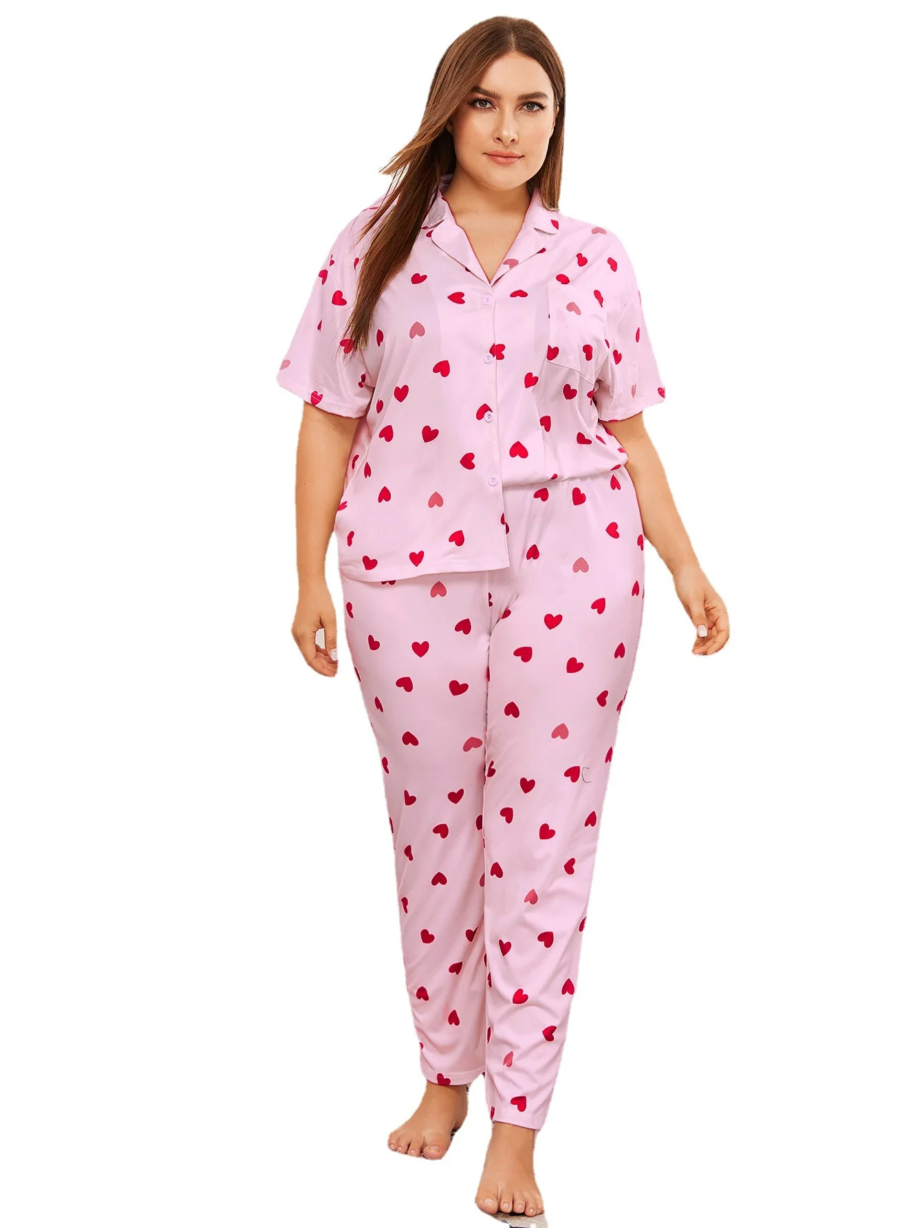 

Plus Size Summer Pajamas for Women Homewear Two Piece Sets 2021 New Fashion Heart Print Women's Sleepwear Loungewear Sets XL-4XL