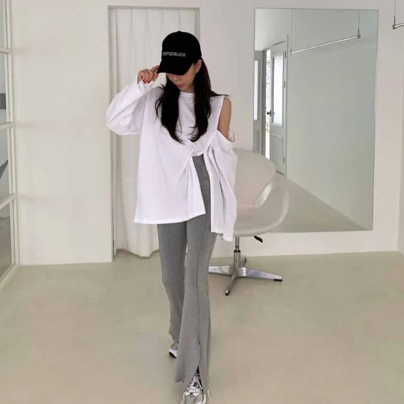 Осенняя пикантная женская футболка с открытыми плечами корейские футболки