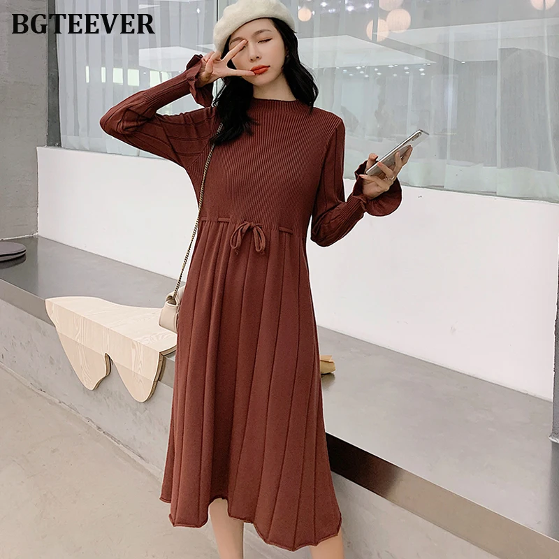 BGTEEVER элегантное осенне зимнее длинное платье свитер женское кружевное из