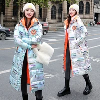 plus size clothing hooded jacket woman winter 2021 thick harajuku print snow coat female long puffer jackets waterproof parkas