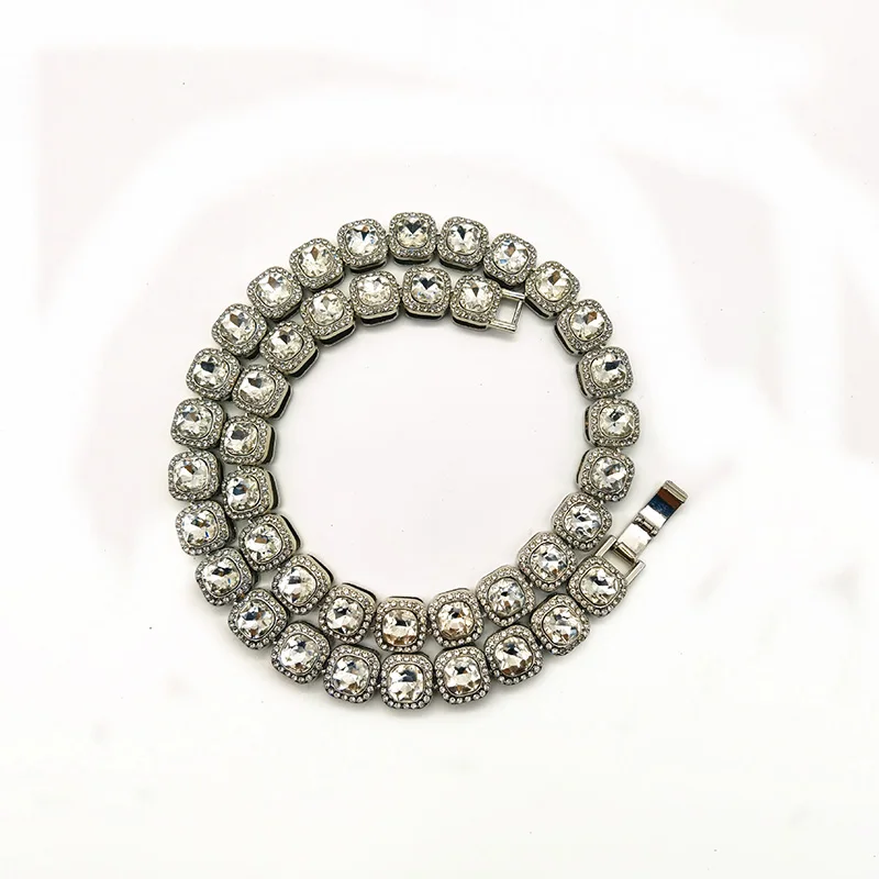 

Ожерелье мужское с квадратным кубическим цирконием, цепь для тенниса в стиле хип-хоп, с застежкой-шкатулкой 12 мм, квадратный кубический цирк...