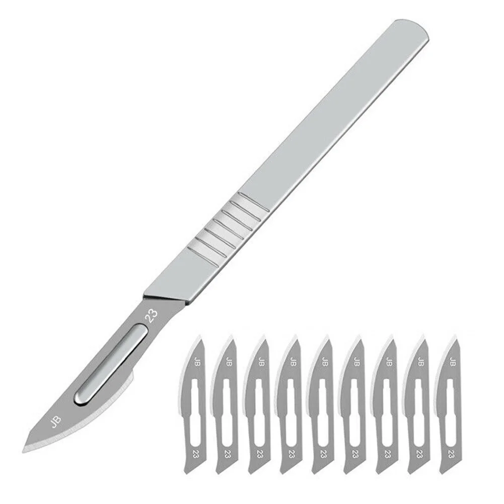 11pcs Set Carbon Steel Carving Metal  Blades Number 11 23 Medical Cutting Handel Kni-fe DIY Tool Kits Non Slip