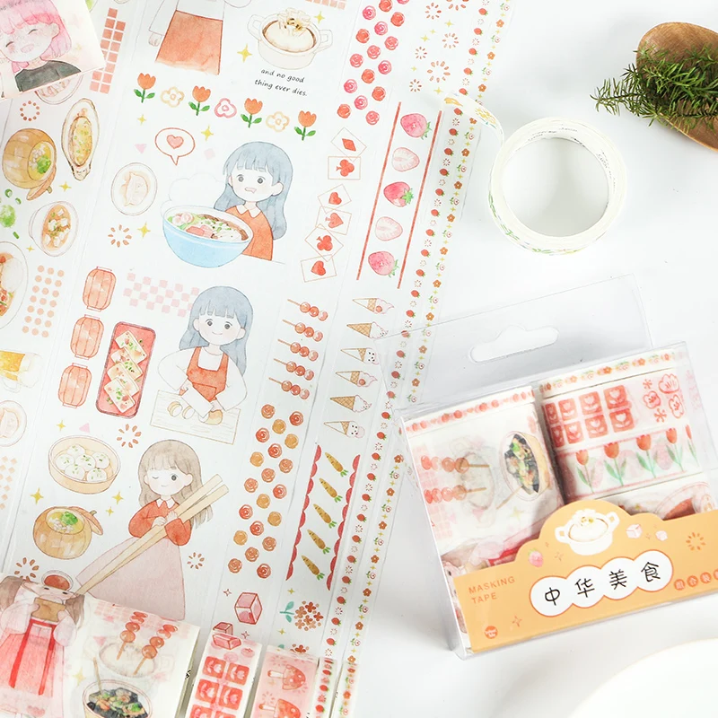 6 шт./компл. декоративные Kawaii Васи клейкие ленты Набор вкусной еды японские