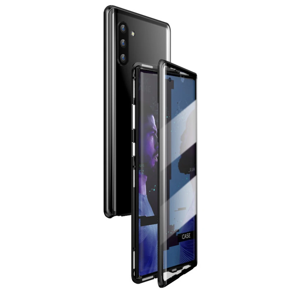 Black 1 Магнитный металлический чехол из стекла для iPhone XS MAX XR X 7 8 Plus 11 двухсторонний Магнитный защитный чехол из закаленного стекла для samsung - Цвет: Black 1
