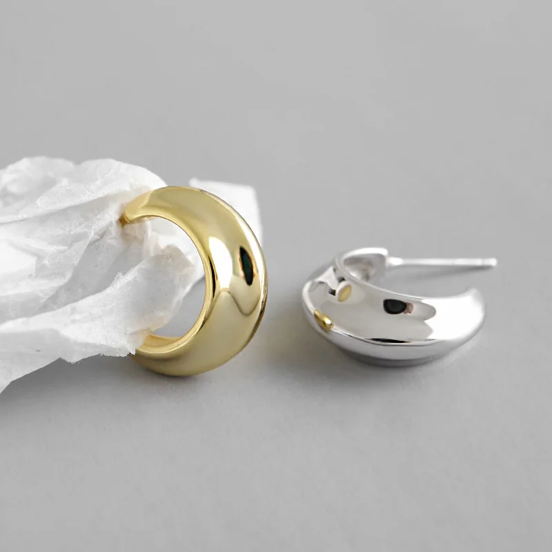 

Glamour S925 Silver color Studs Simple Concave Arc Female Earrings Temperament Earrings Party Ladies Fashion Jewelry