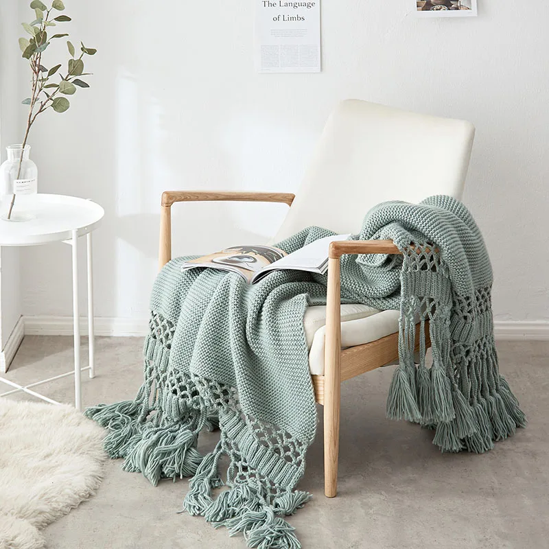 

Вязаное одеяло в скандинавском стиле для дивана с кисточками, однотонное мягкое одеяло для кондиционирования воздуха, для кровати, моющеес...