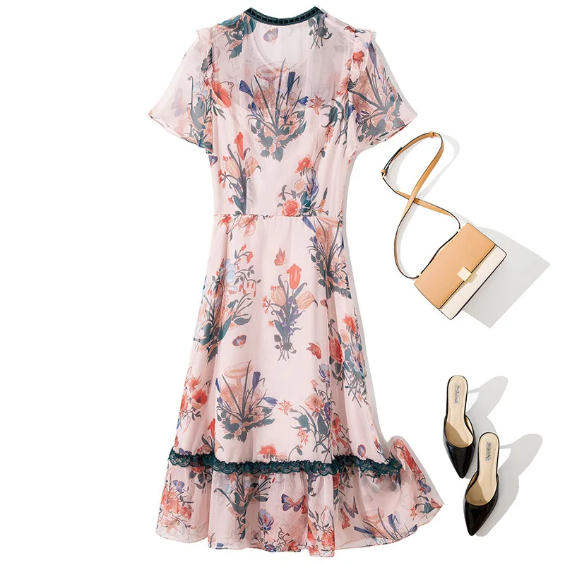 Женское модное подиумное платье с круглым вырезом и короткими рукавами оборками