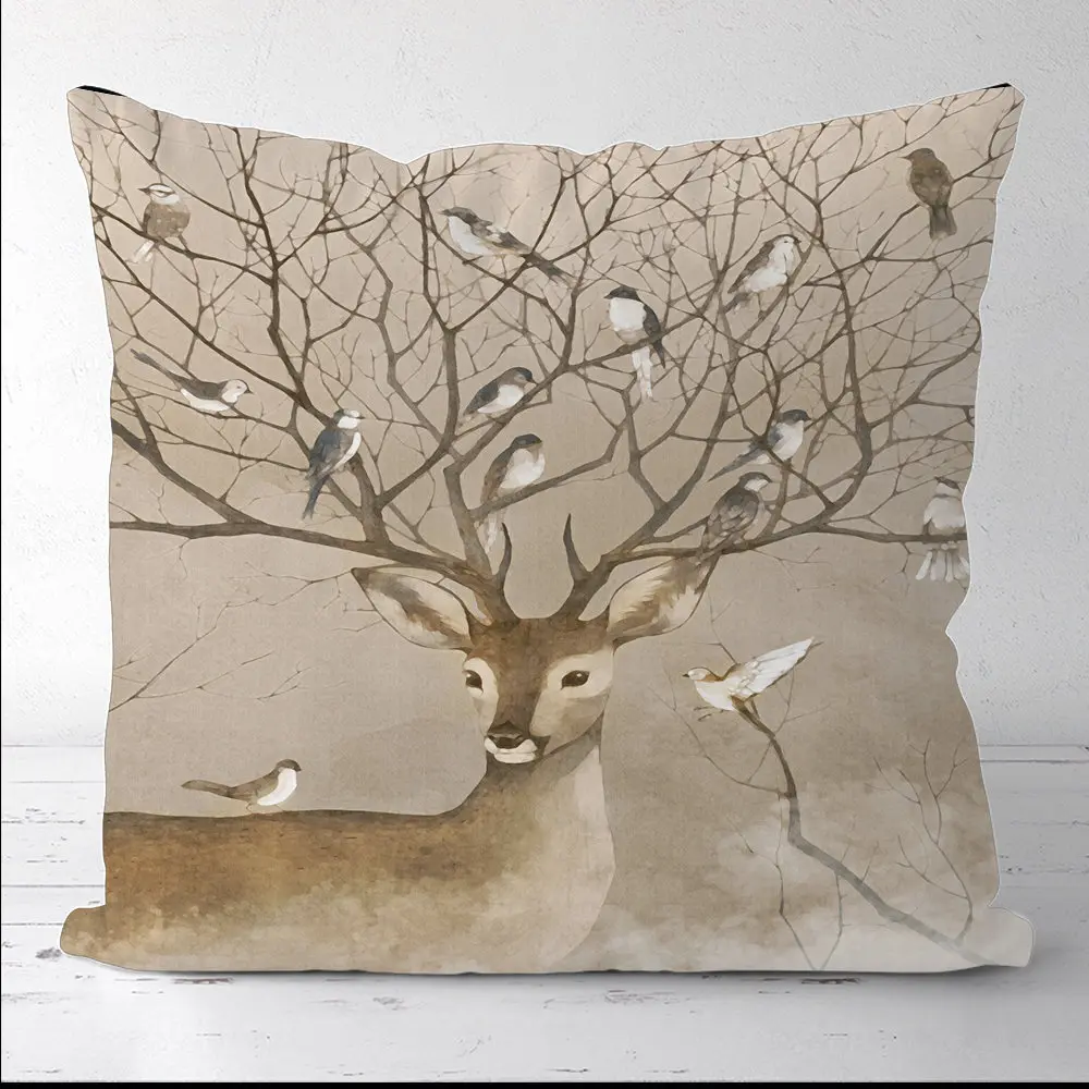 

Custom Antlers Habitat Bird Square Pillowcases Pillow Cover Decor for Sofa Bed Room Cushion Case 45X45CM(One Side)21-0829-16