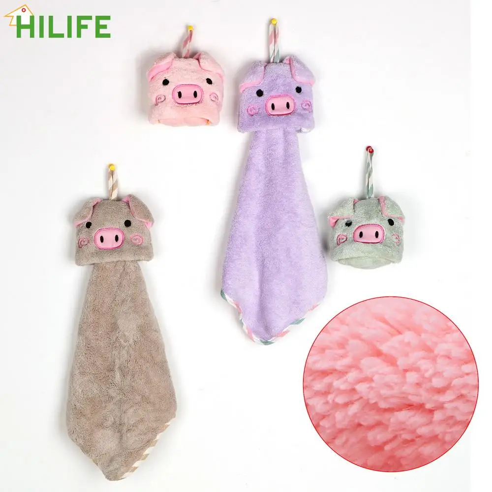 

Kitchen Accessories Cleaning Cloths Household Hand Towel Cartoon Animal Towel Pig Head Hand Towel Coral Fleece