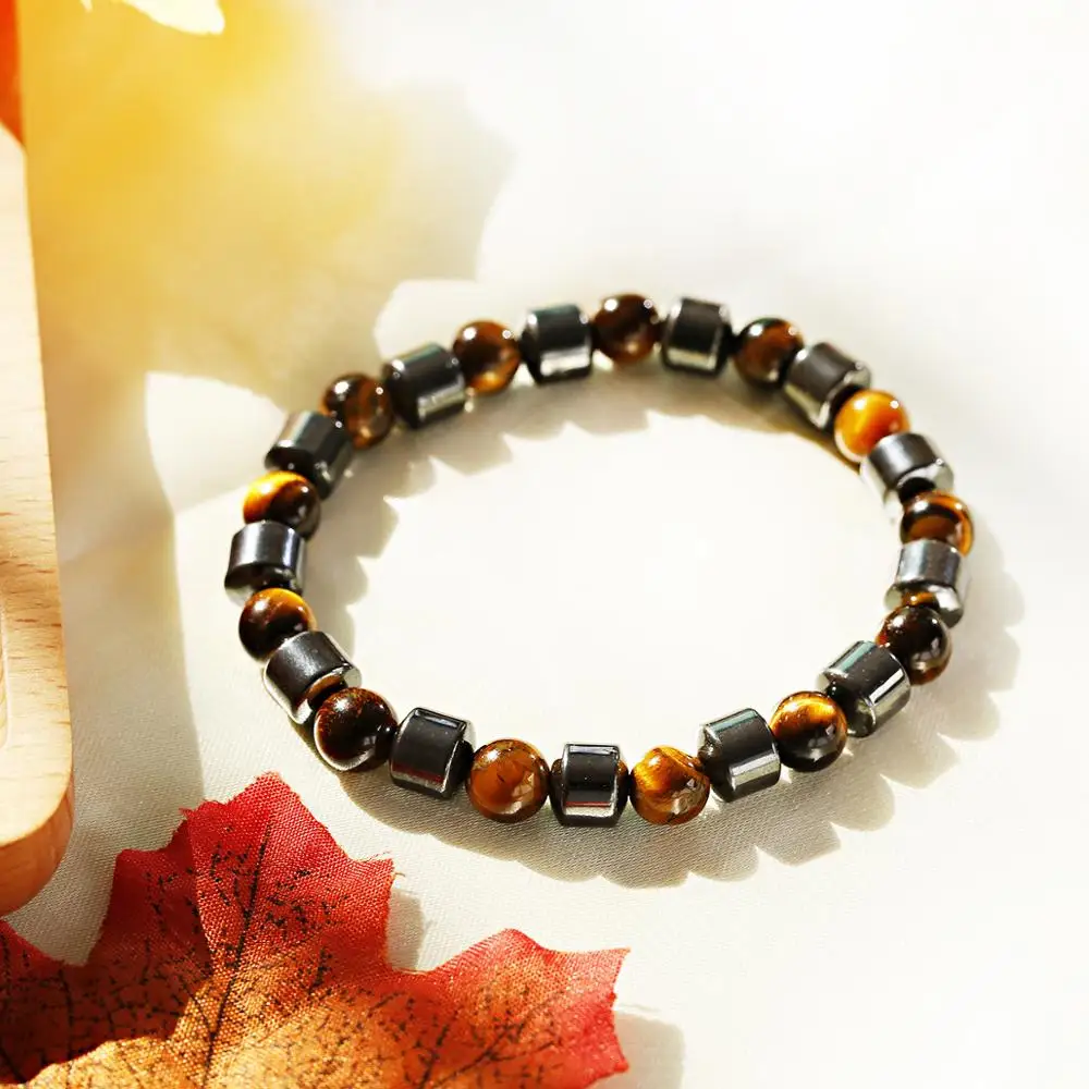 Браслеты из гематита и Тигрового Глаза для женщин цилиндрический гематит