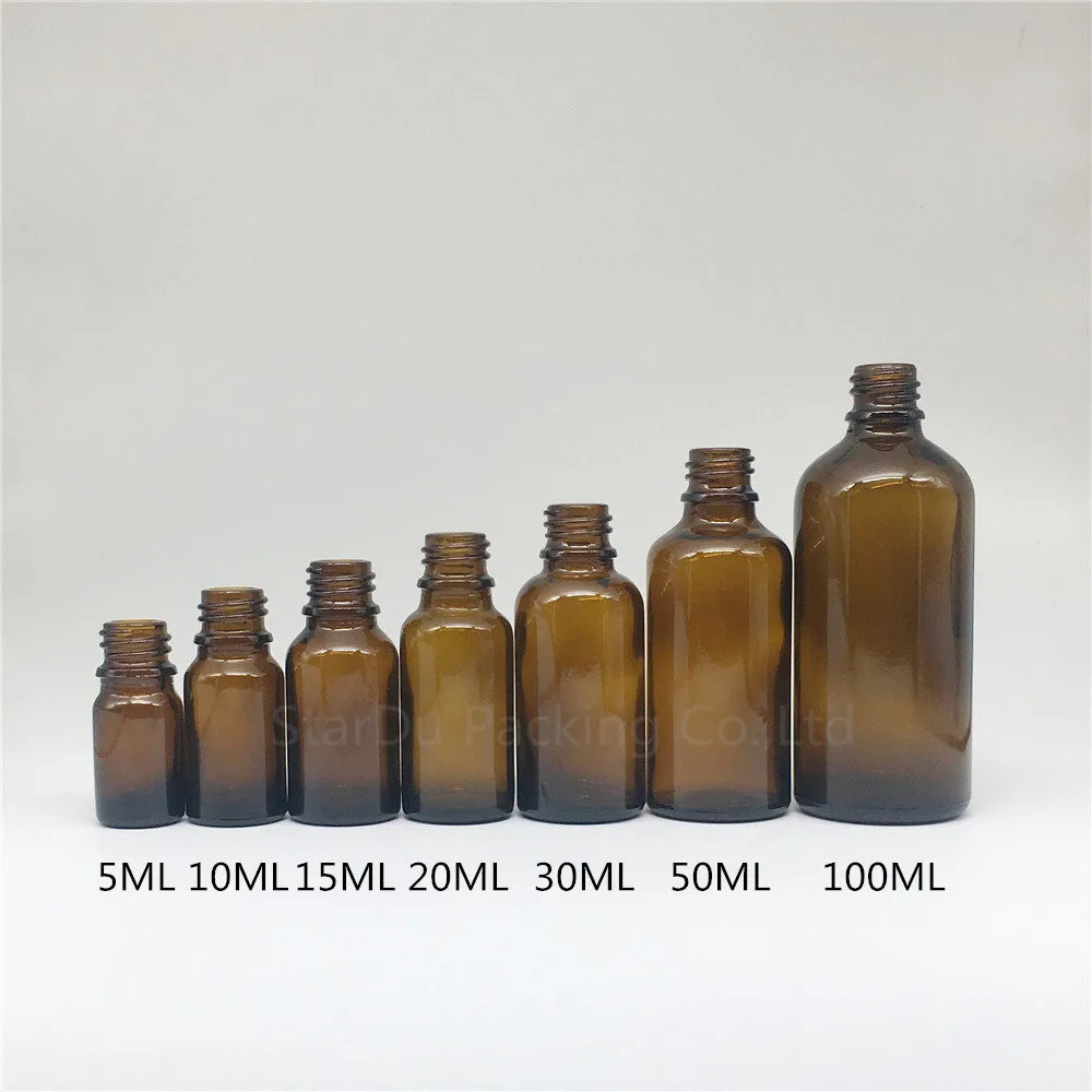 

10pcs 5ml 10ml 15ml 20ml 30ML 50ml 100ml amber Glass Bottle, Vials Essential Oil Bottle with black cap Perfume bottles