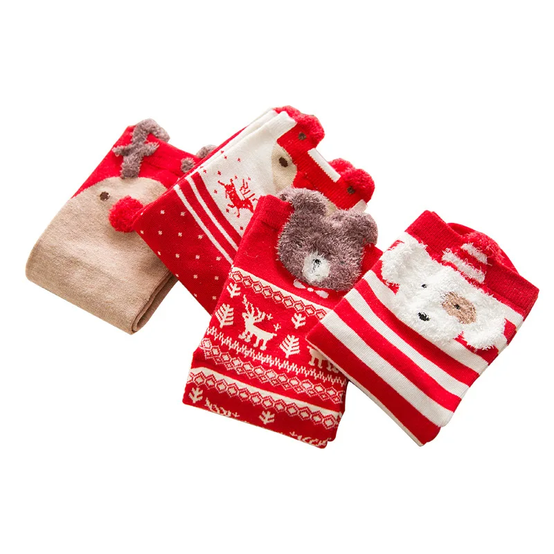 

4 Pairs Japanese Korean Style Christmas Socks Women Autumn Winter Cartoon Red Kawaii Socks Cotton for Ladies 101902