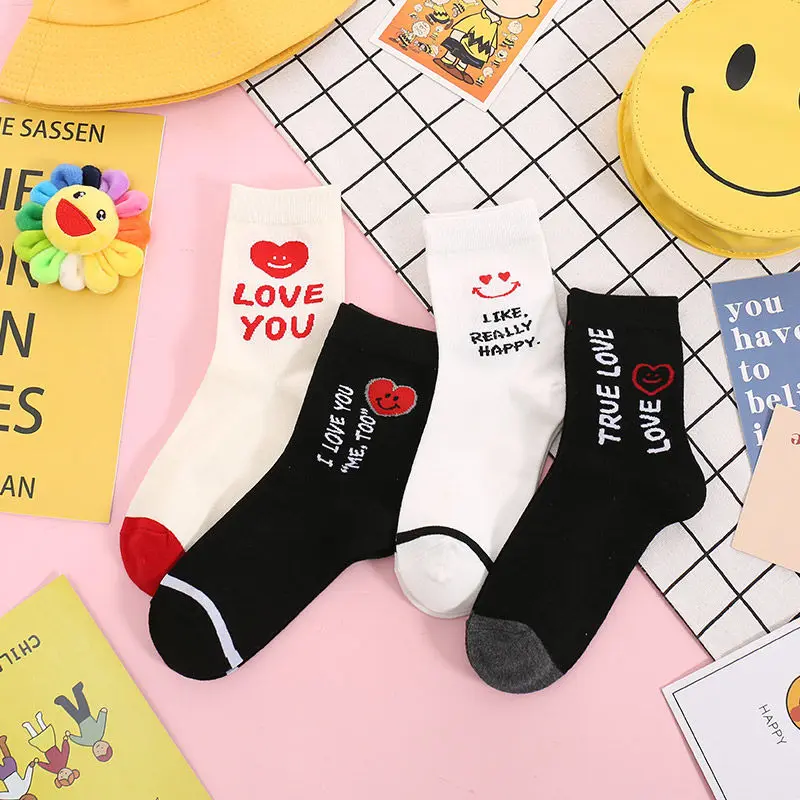 

Sfree 4Pairs Korean Cute Face Socks Female TuSocks Ins Tide Japanese Wild Cartoon Autumn and Winter Studentsbe