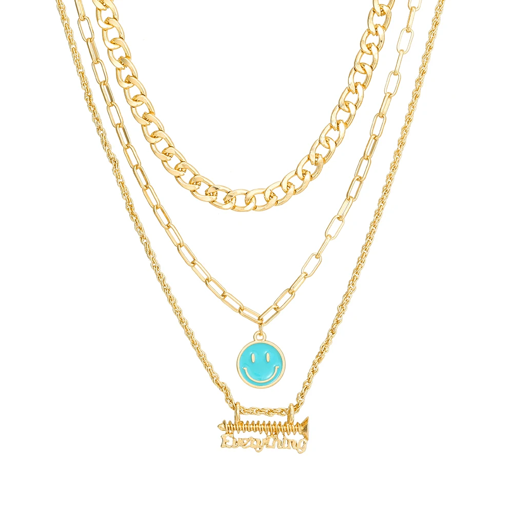 Красивое многослойное ожерелье с подвеской в виде надписи счастливого лица