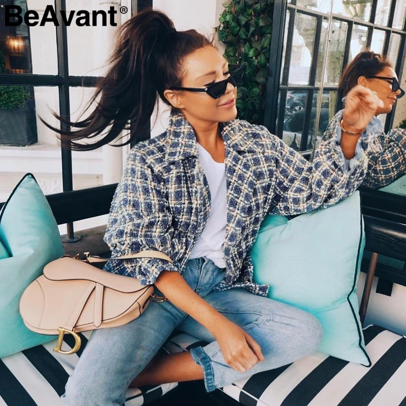 Женская твидовая куртка в клетку с рукавами фонариками|Женские куртки| |