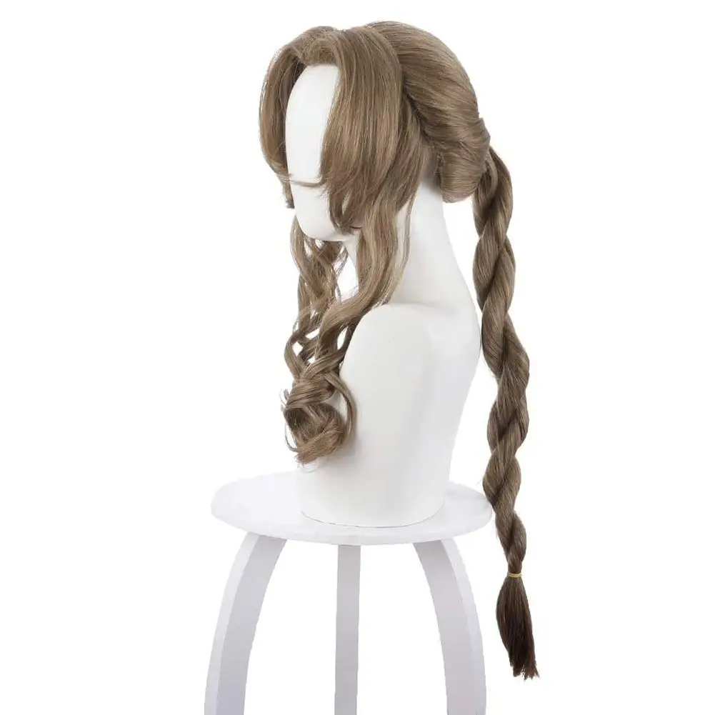 

CosNoble Aerith Gainsborough Cosplay Wig Anime Final Fantasy 7 Brown Long Curly Wavy Costume Hair with Braids