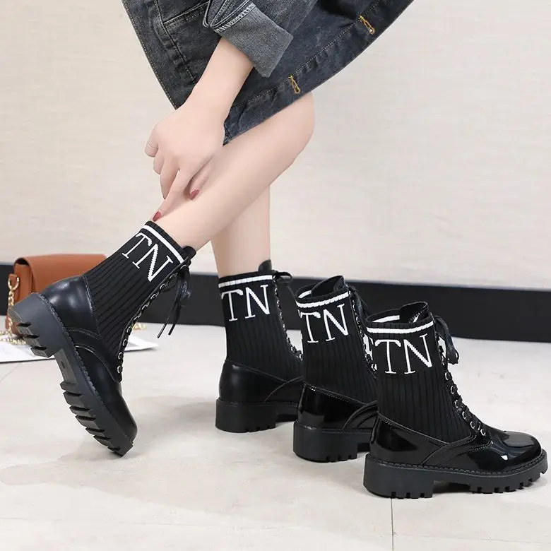 

White Black PU Leather Ankle Boots Women Autumn Winter Round Toe Lace Up Shoes Woman Fashion Motorcycle Platform