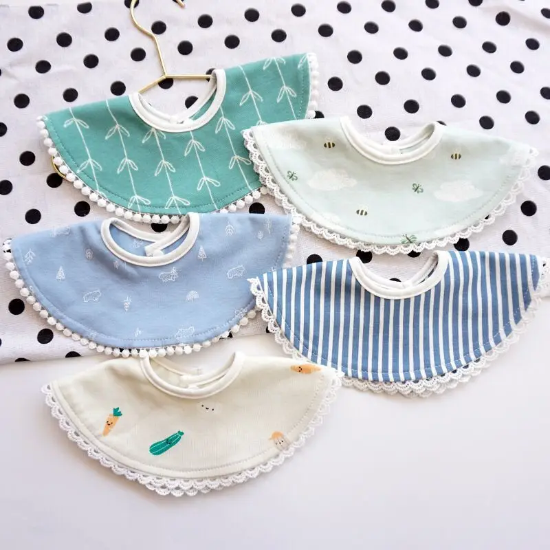 Infant Baby Cotton Bibs Newborn Soft Round Burp Cloth Girls Lovely Printed Laciness Feeding Scraf Kids Accessories | Детская одежда и