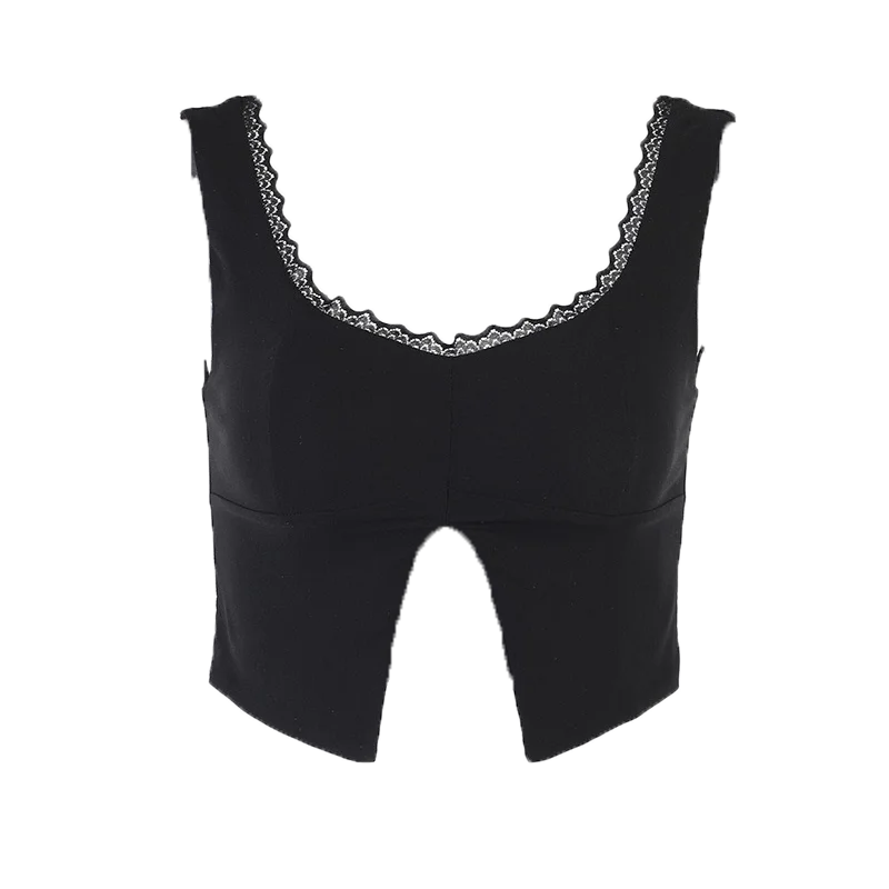 

Summer Black Lace Trim Tank Top Sexy Women Sleeveless Crop Tank Tops 90's y2k Cami Top Shirt