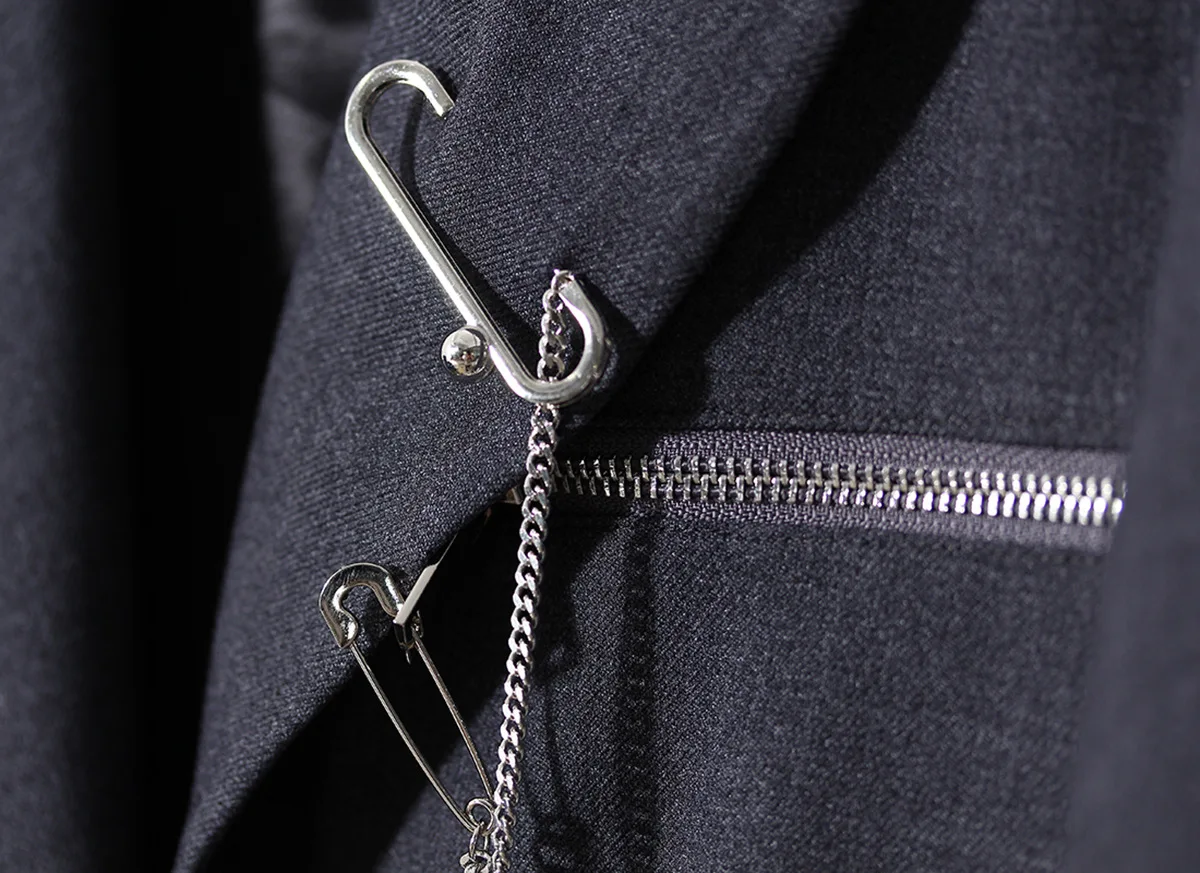 

[DEAT] Personality Pearl Decoration Solid Gray Suit Medium Length Thin Temperament Coat Female 2021 Spring And Summer GX878