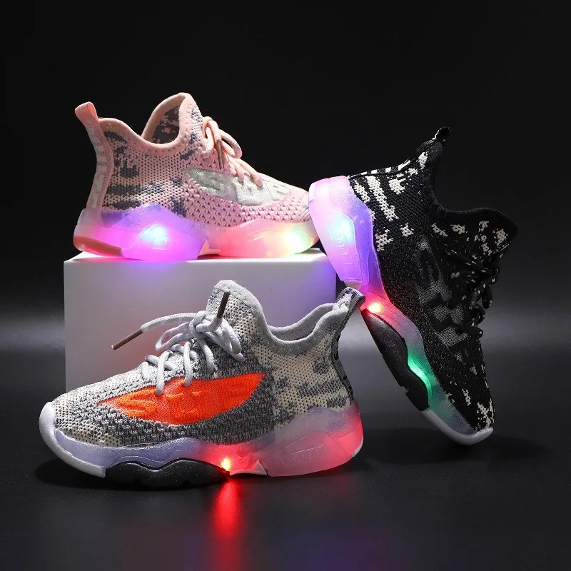 

Children's LED Summer New Flying Woven Mesh for Boys and Girls Kids Letters Glowing Flashing Lights Shoes CS125