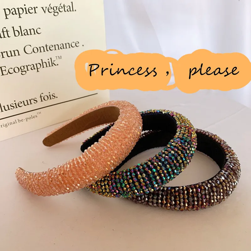 

Shinny Colored Crystal Wedding Padded Headbands Hair Hoops Top Baroque Luxury Rhinestone Hair Accessories Hairbands Wholesale