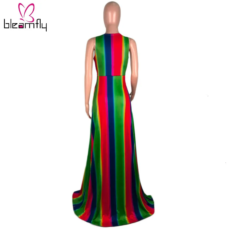 Радужное Сексуальное Платье макси с разрезом и принтом женская одежда для