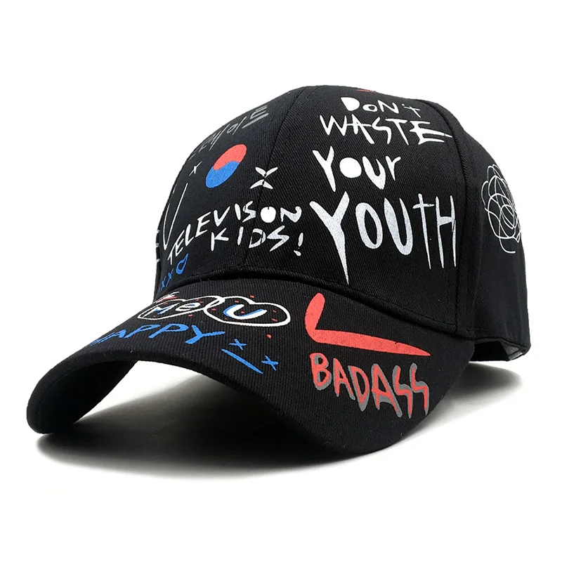 

2020 Outdoor Snapback Smiley alphabet graffiti personality baseball cap men and women fashion casual wild sun hat