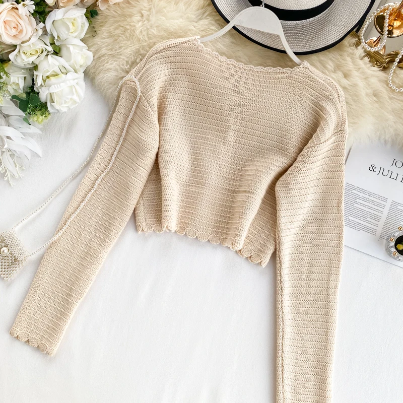 

JCHB 2021 Sweater Crop Women Spring Autumn Knitted New V-Neck Full Short Cardigans Embroidery Floral Slim Female Crop Cardigans