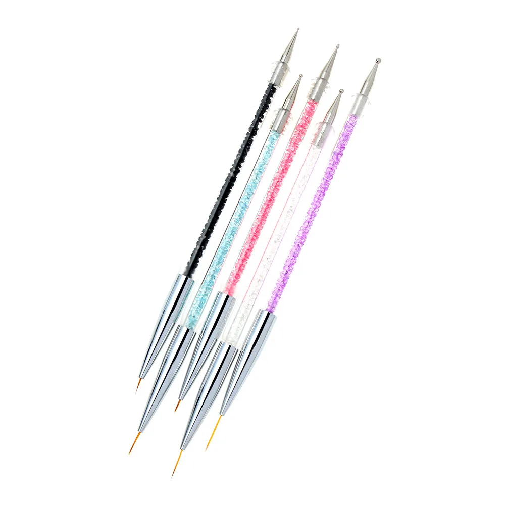 

5pcs Nail Art Dotting Pen Rhinestone Crystal 2 Way Uv Gel Acrylic Painting Manicure Tool Drawing Liner Flower Brush Decoration