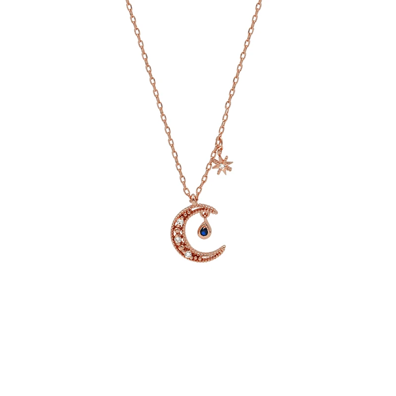 

Sipmle Moon Star Rose Gold 925 Sterling Silver Necklace For Women Korean Fashion Clavicle Chain Jewelry Gift SN2463