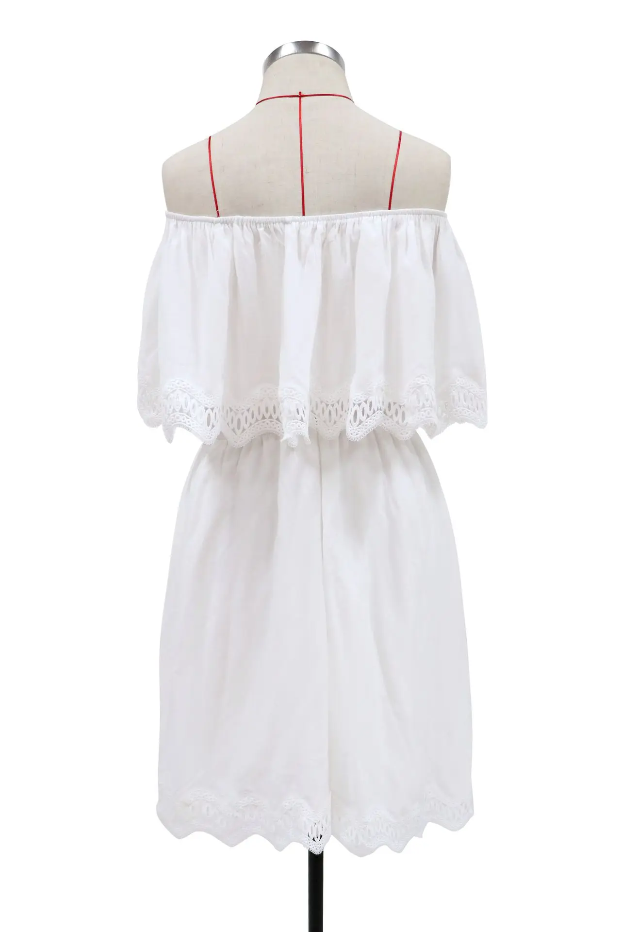 

New Women's Sexy Knee-Length Slash Neck High Waist White Lace Dress