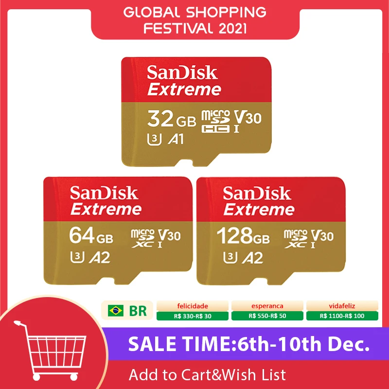 

SanDisk Micro SD Card 128GB A1 A2 32GB Memory Card Extreme Micro SD UHS-I TF Card High Speed U3 V30 64GB Support 4K